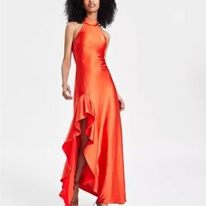 Elegant Orange Halter Dress